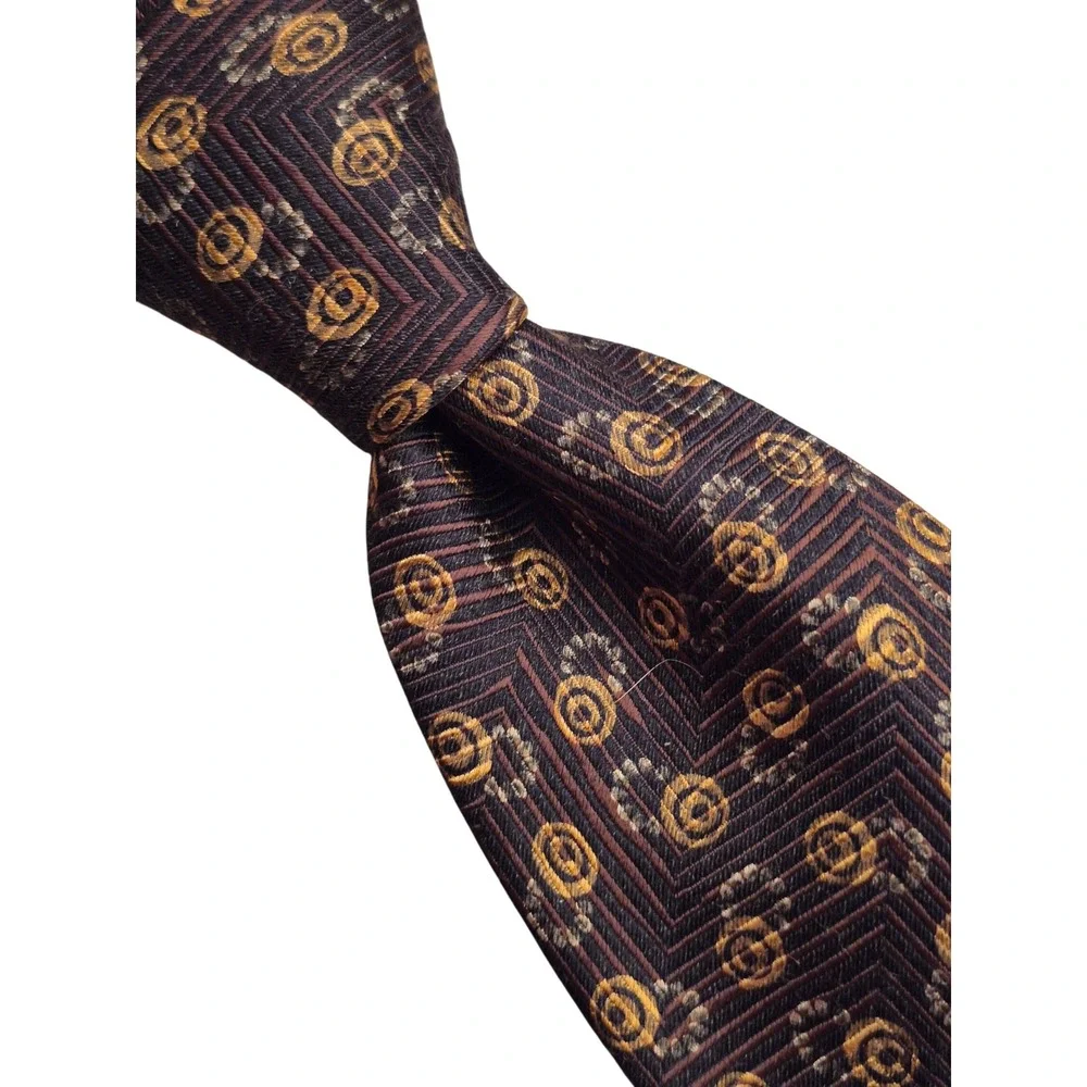 Ermenegildo Zegna Silk Wool Tie Navy Gold Geometric Medallion Made in Italy VTG